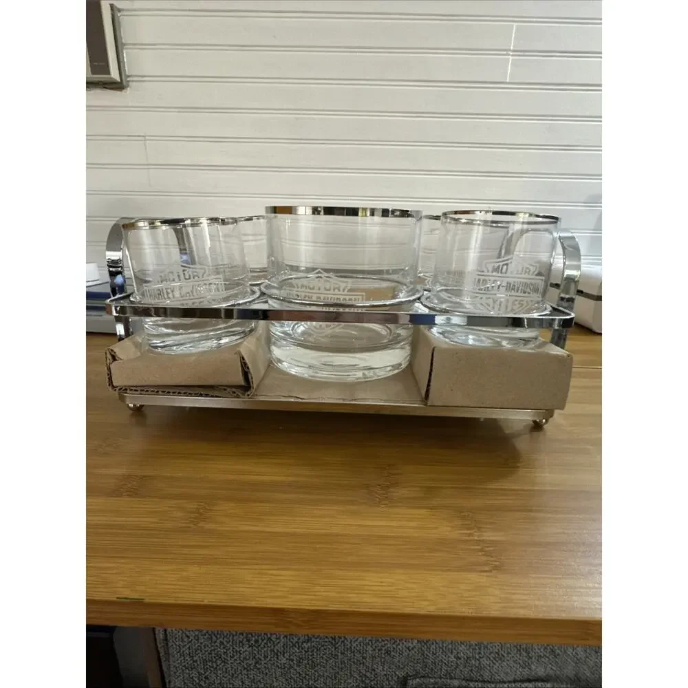 Harley Davidson 4 Cocktail Glass And Ice Bucket Set - Used In Original Box